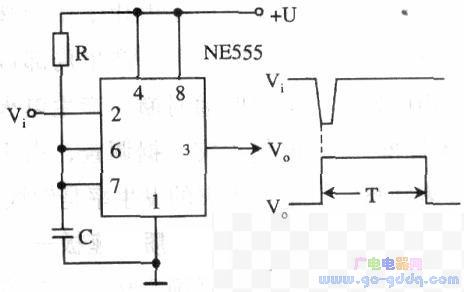 用555时基电路构成的单稳态触发器